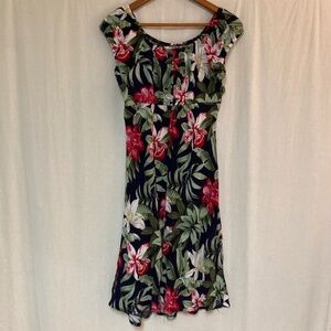 Hibiscus Collection Hawaii Black Floral Midi Dress M
